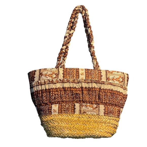 Straw and fabric bag 11x13 Beach Cruise Vacation Purse Shopping - Picture 3 of 10